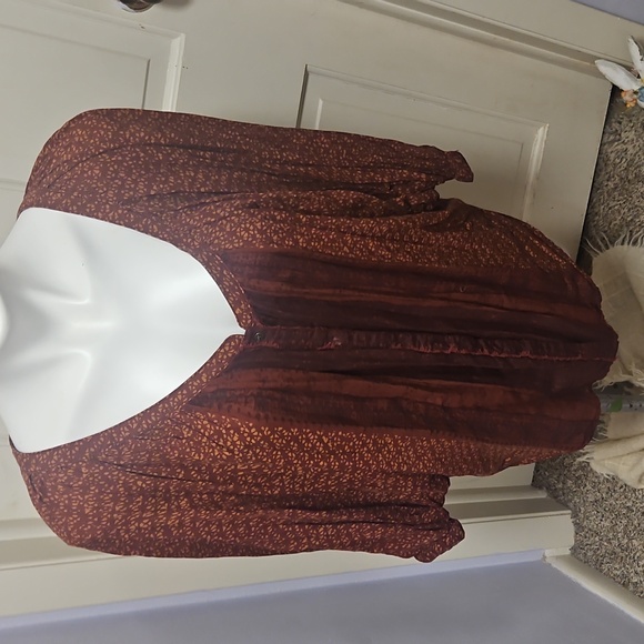 Free People Rust Brown Patterned Blouse - Picture 1 of 10